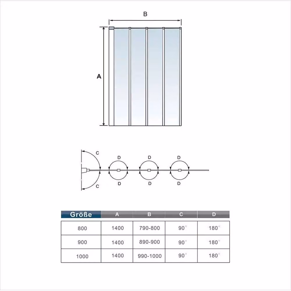 NESTLUNE 4 Fold Pivot Shower Bath Screen Panel with Black Frame and Clear Glass, W: 90 cm, H: 140 cm – 1