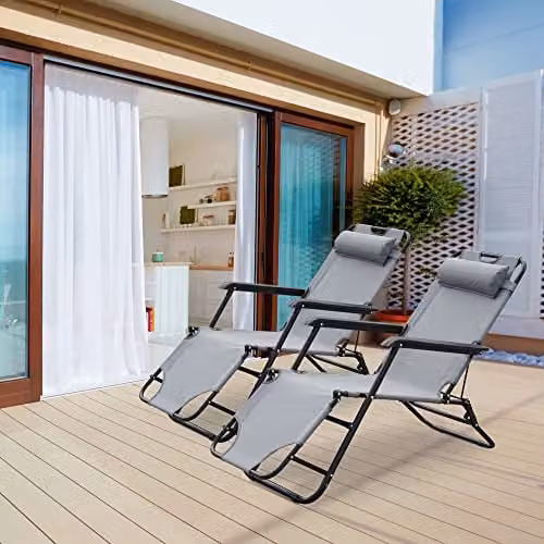Alivio Set of 2 Folding Sun Loungers in Grey with 130kg Capacity