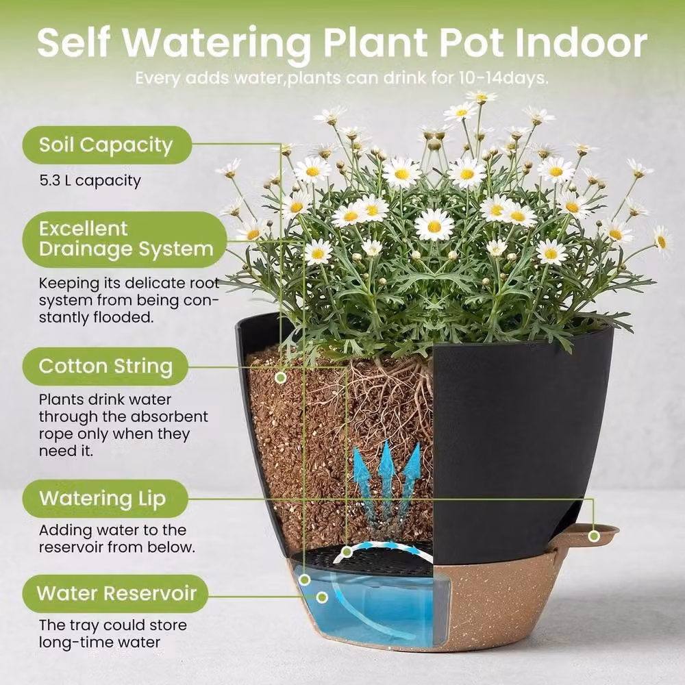 EONLION Black Self Watering Indoor Plant Pots, 3 Piece Set – 4