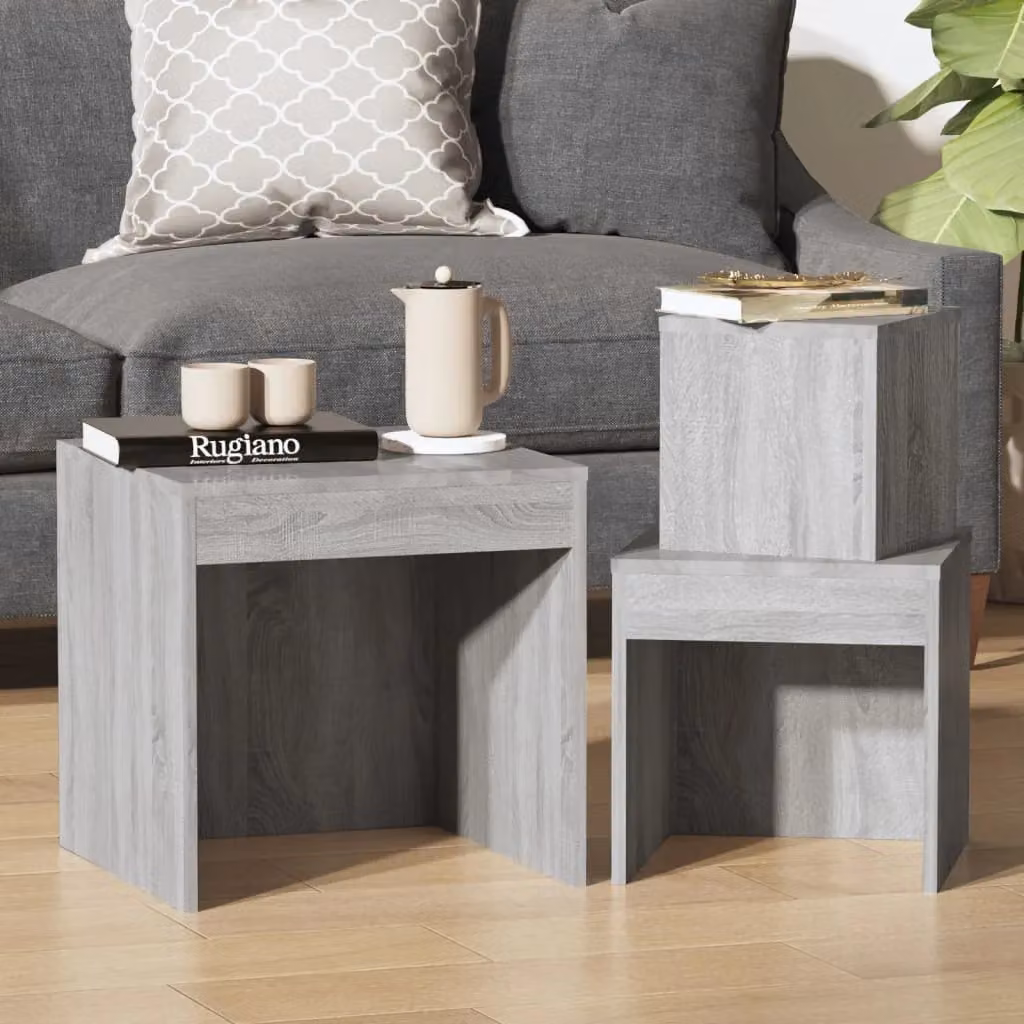 Berkfield Home Nesting Tables, 3 Piece Set in Grey Sonoma Engineered Wood – 3