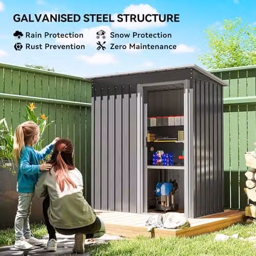 Outsunny Grey Metal Garden Storage Shed with Sliding Door and Sloped Roof – 3