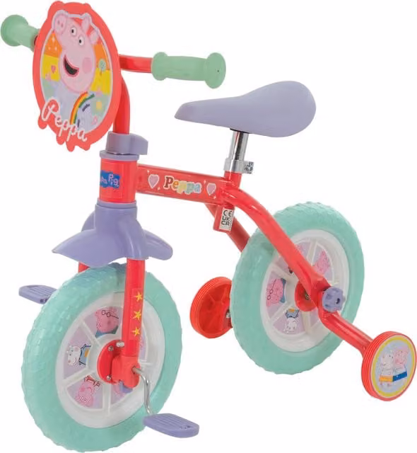 Peppa Pig My First 2-in-1 Pink Training Bike and Tricycle with Height Adjustable Handlebar and EVA Foam Wheels