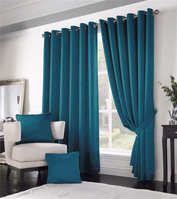 Luxury Living Adi Dotted Eyelet Curtains in Petrol Blue, Width: 168 cm, Drop: 137 cm – 1