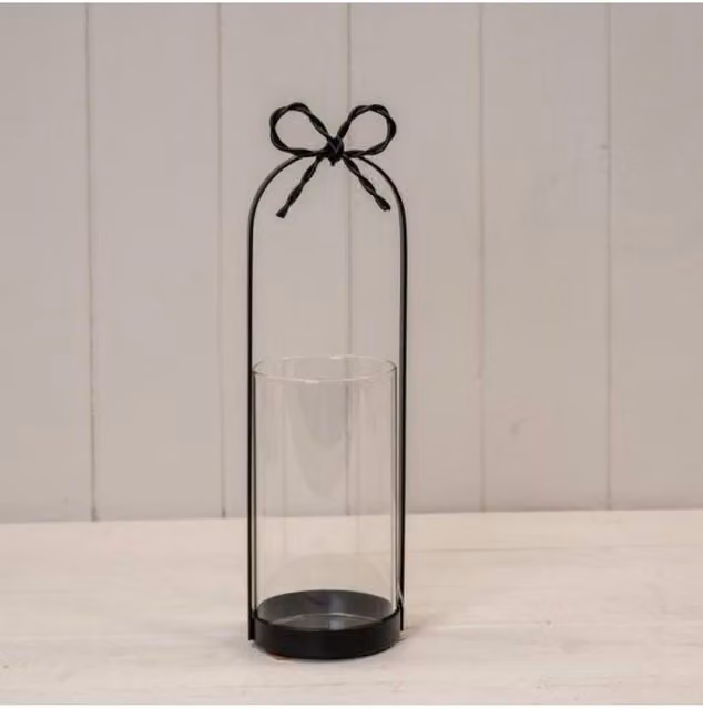 KDMD Small Black Metal Votive Candle Holder with Bow
