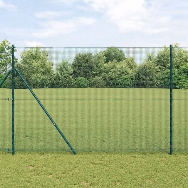 Berkfield Home Green Steel Welded Wire Fence with 13 Posts, 1.4 x 50 m
