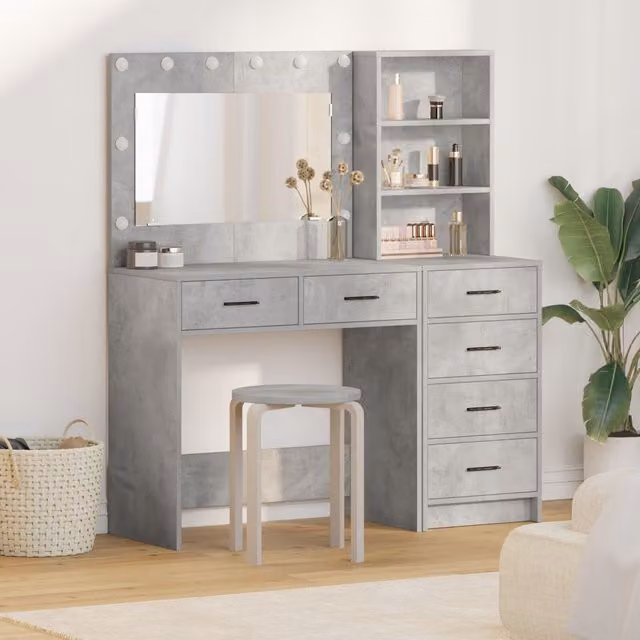 Berkfield Home Hollywood LED 2 Piece Dressing Table Set in Grey Matt MDF