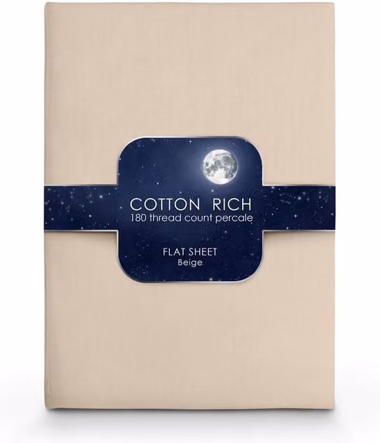 Intimates Cotton Rich Plain Dye Flat Sheet in Beige, W/D/H: 140 x 200 cm