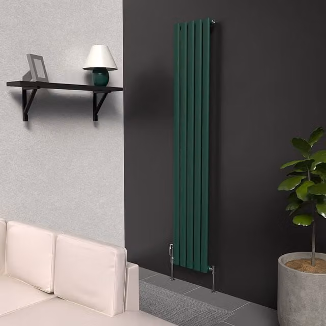 Lux Heat Oval Coloured Vertical Radiator, Green, H: 160 cm, W: 30 cm