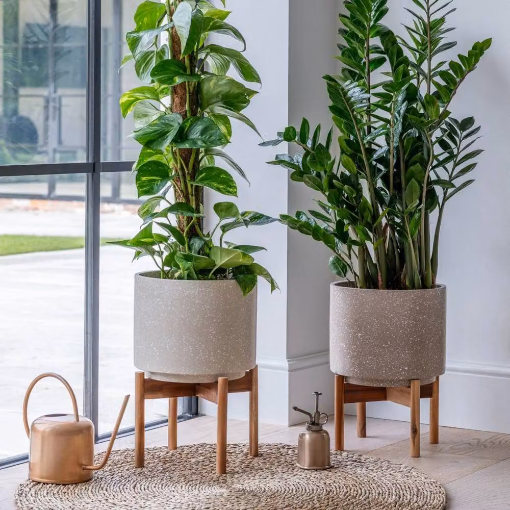 Ivyline Valetta Speckled Ceramic Planter with Stand, Beige, W: 28 cm, D: 28 cm, H: 37 cm – 3