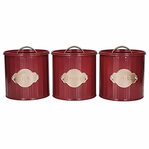 KitchenCraft 3-Piece Airtight Metal Storage Canister Set in Red or Purple – 1