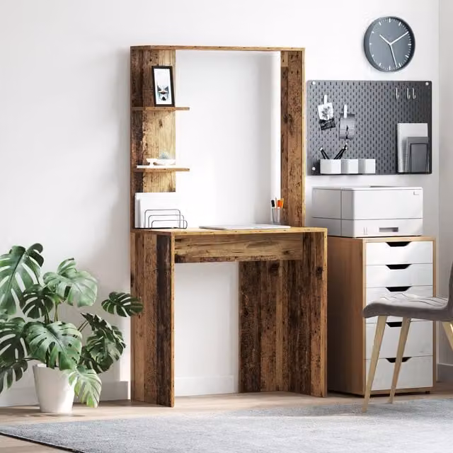Berkfield Home Brown Reclaimed Solid Wood Writing Desk with Medium Shelving