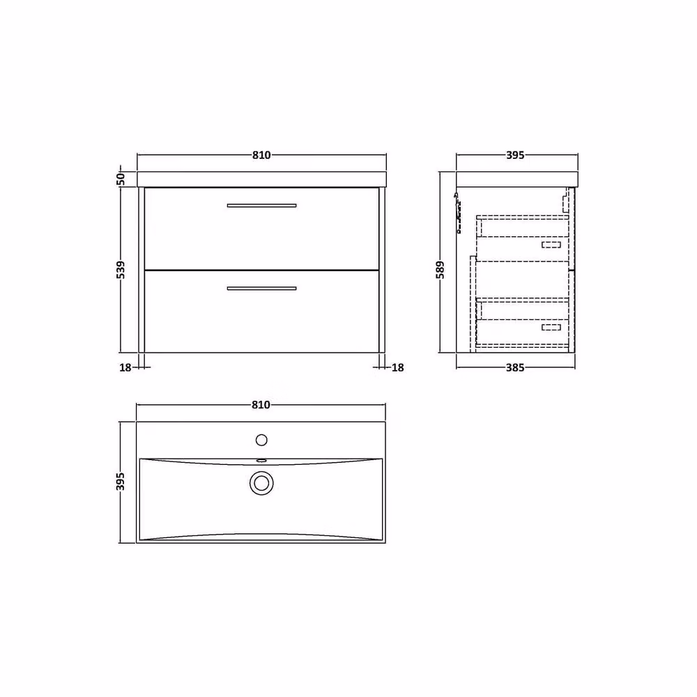Balterley Winshill Contemporary 2 Drawer Wall Hung Vanity Basin Unit, Grey, Width: 80 cm – 3