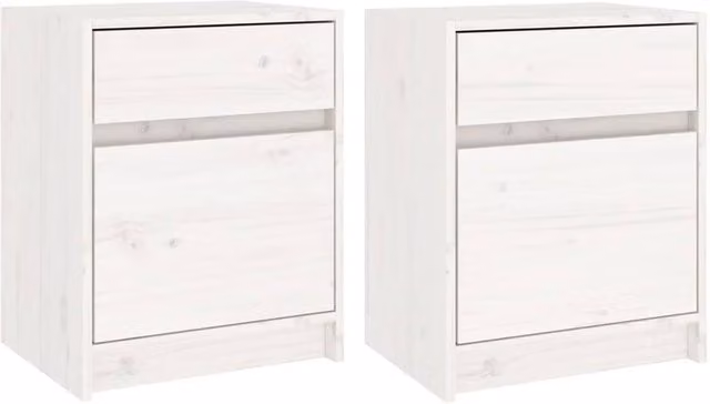 Berkfield Home Set of 2 White Solid Pinewood Bedside Cabinets, W/D/H: 40 x 31 x 50 cm
