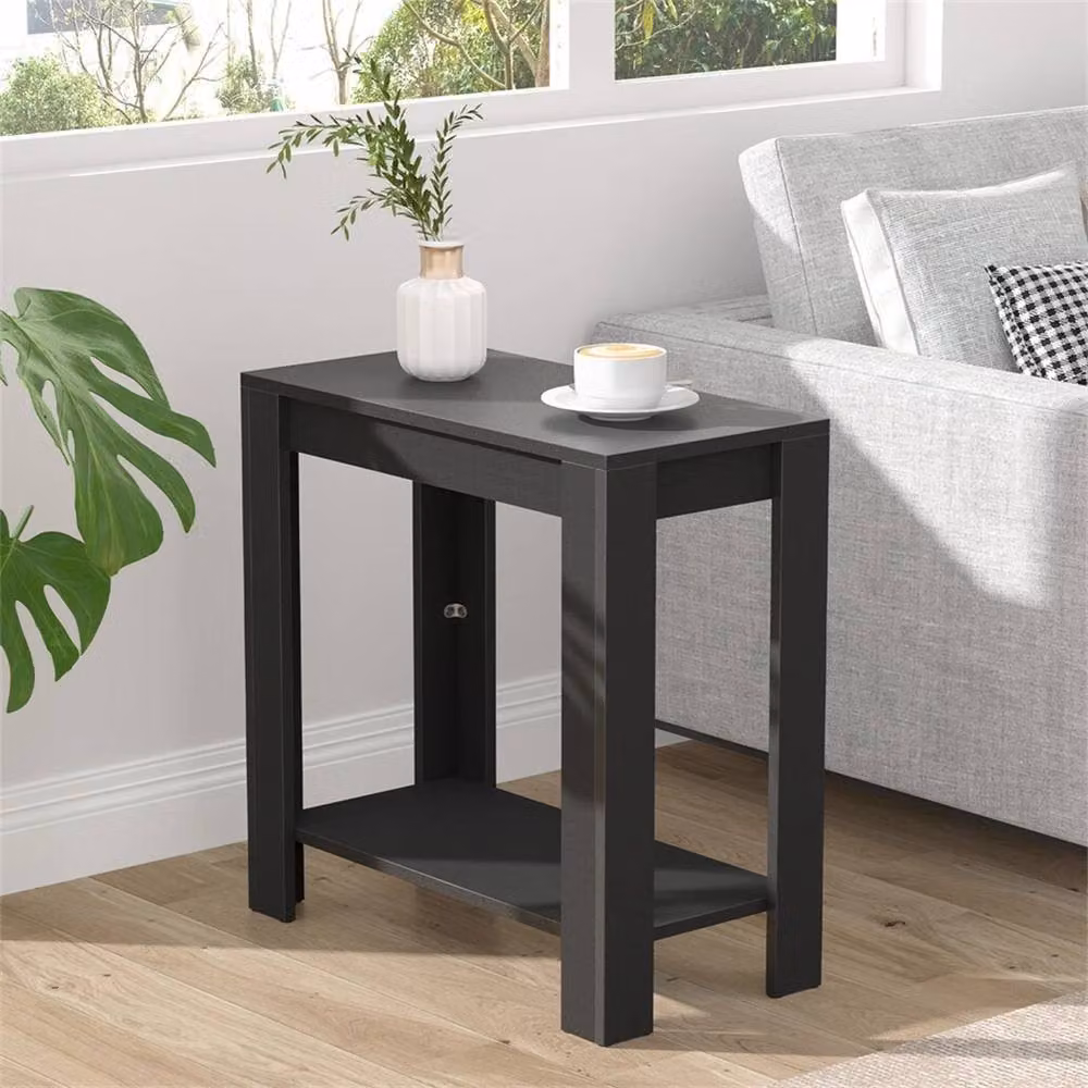 NESTLUNE Black Thick Narrow End Table and Sofa Side Storage Shelf – 3