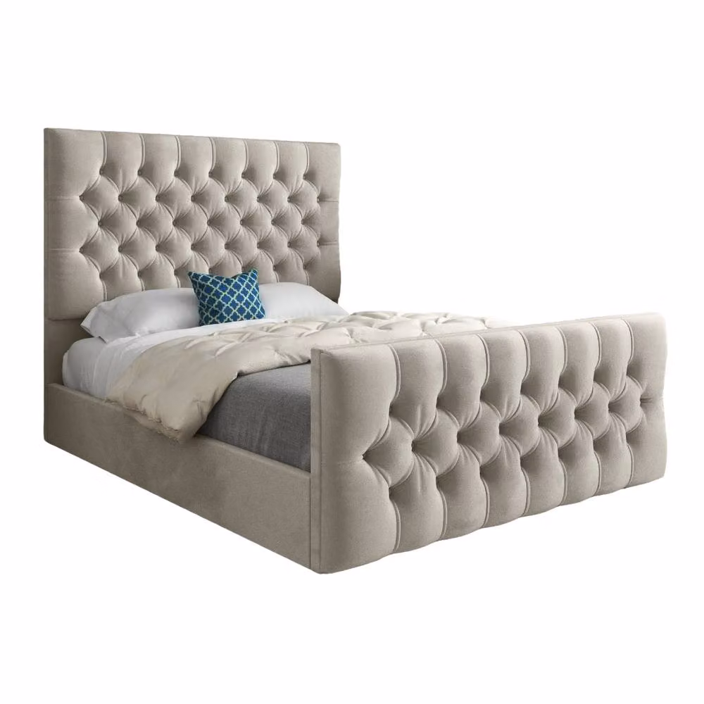 Casani Porthcawl Upholstered Chesterfield Bed Frame in Beige Velvet, Size: Single (90 x 200 cm) – 3