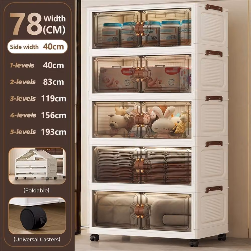 Nordara 5-Tier Stackable Storage Cabinet in White with Glass Doors – 3
