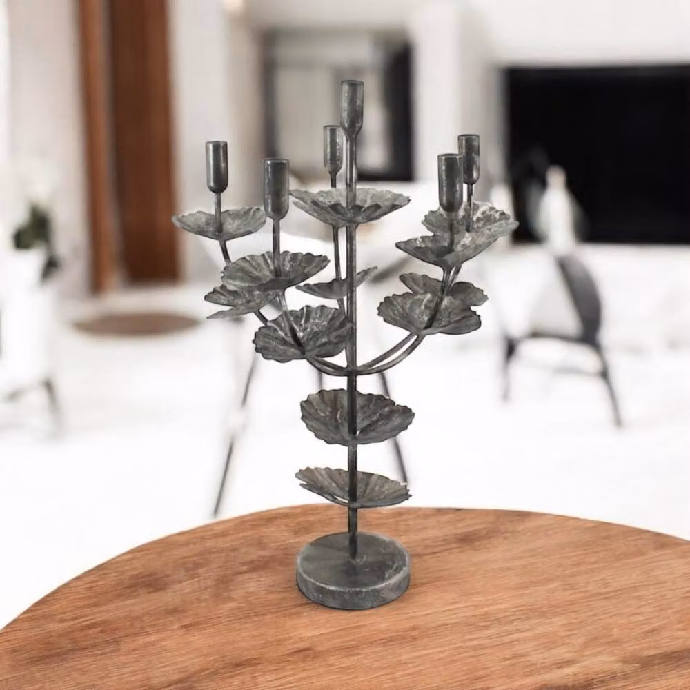 Minster Metal Floral Taper Candle Holder, Silver, W: 36 cm, D: 34 cm, H: 57 cm – 4