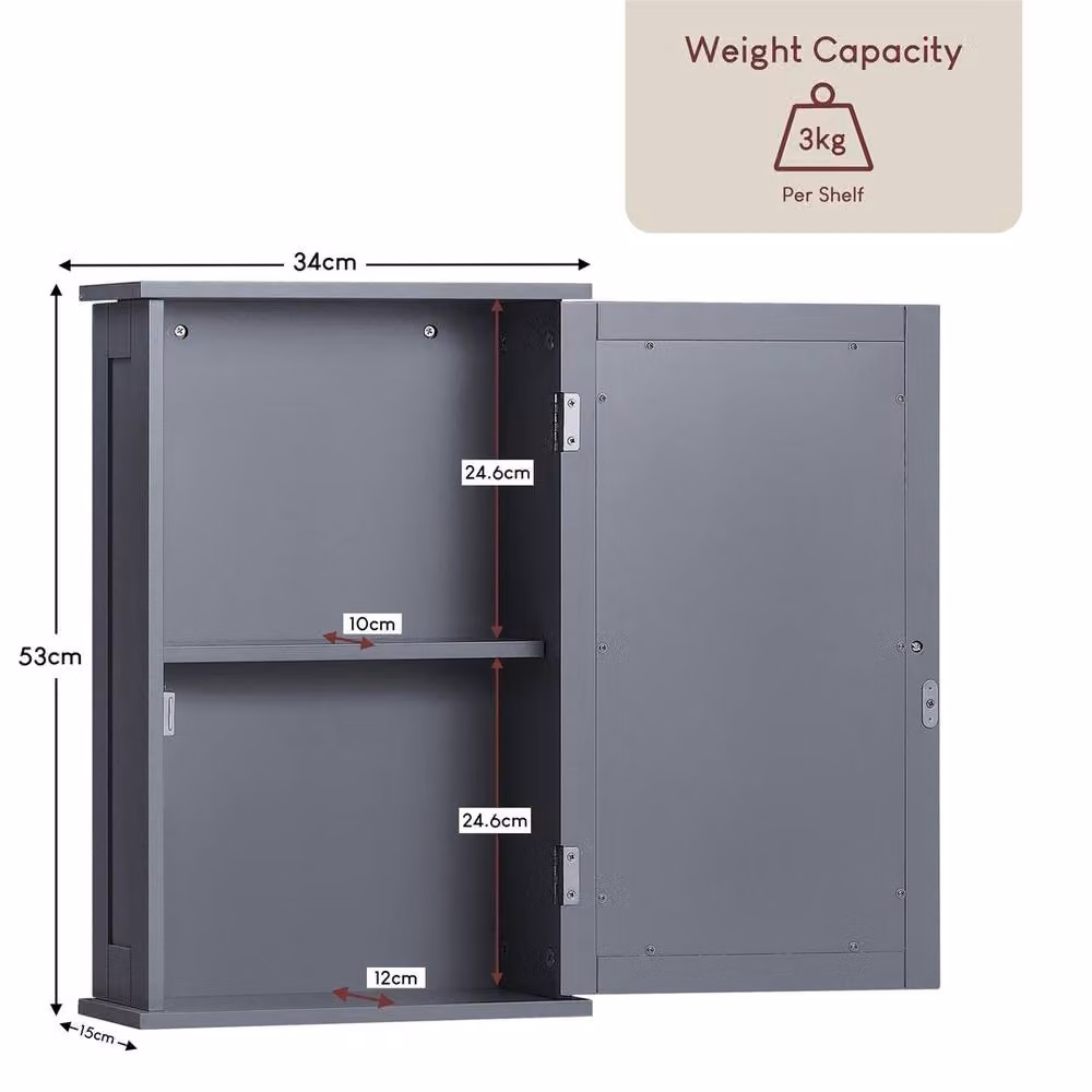 EONLION Grey Wooden Bathroom Mirrored Wall Cabinet with Internal Shelves – 2