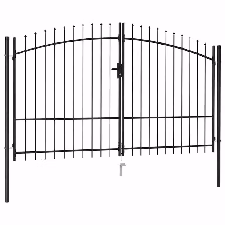 Berkfield Home Durable Steel Double Fence Gate with Spike Top, Black, W: 300 cm, H: 200 cm
