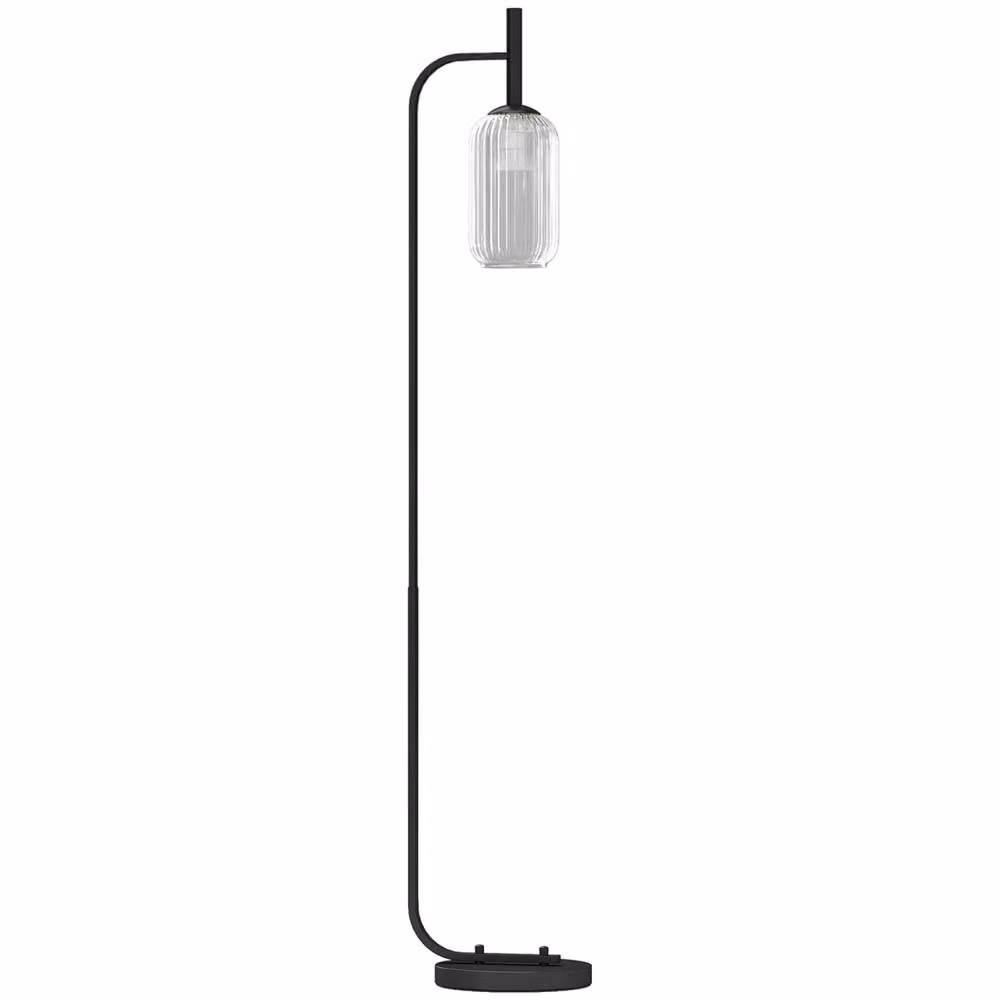 Wyld Haus Line Metal Black Retro Floor Lamp with Transparent Ribbed Glass Shade, H 152 cm x W 25 cm x D 14 cm – 2