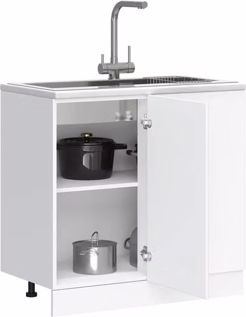 Berkfield Home Freestanding White Matt MDF Kitchen Sink Base Cabinet