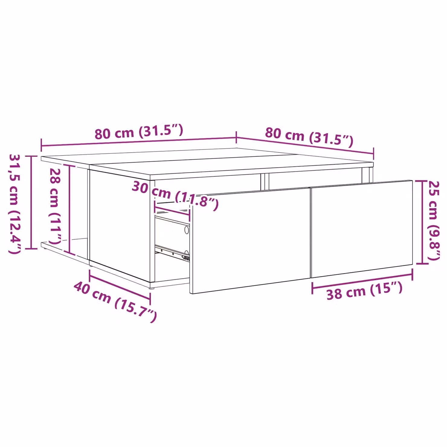 Berkfield Home Black Oak Coffee Table, W/D/H: 80 x 80 x 31 cm – 5