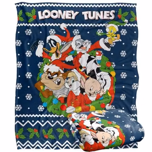 LOGOVISION Looney Tunes Christmas Ugly Sweater Soft Fleece Throw Blanket, Multicolour and White, W: 152 cm, D: 127 cm