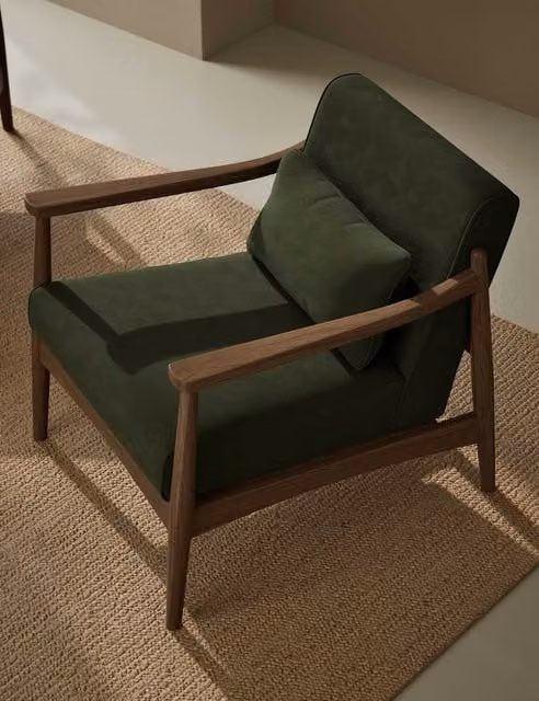 Gallery Direct Sherwood Mid-Century Dark Green Velvet Accent Chair with Dark Oak Solid Wood Frame