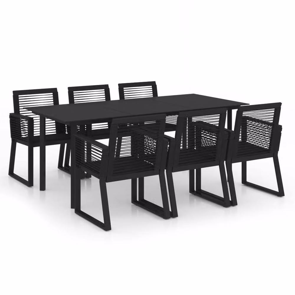 Berkfield Home 7 Piece Outdoor Dining Set in Black PVC Rattan and Steel – 2