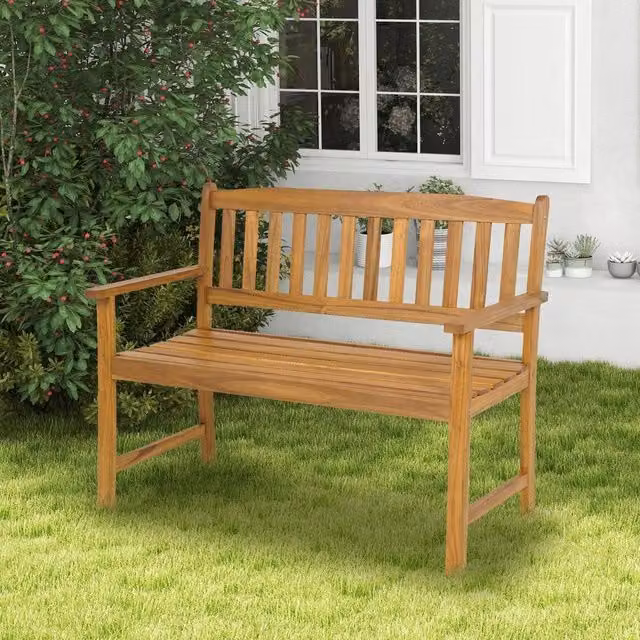 KORVIXA Acacia Wood 2-Person Outdoor Bench in Brown, Width: 100 cm