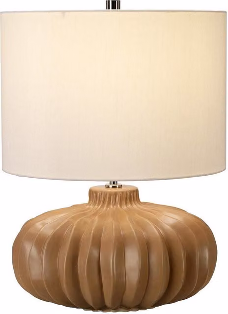 Netlighting Woodside 1 Light Table Lamp in Brown with Beige Fabric Shade and E27 Socket