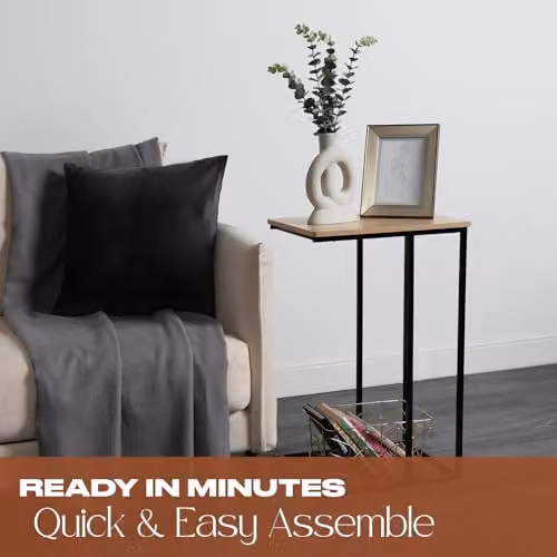 OHS C-Shaped Sofa Side Table in Brown with Metal Frame and MDF Top – 2