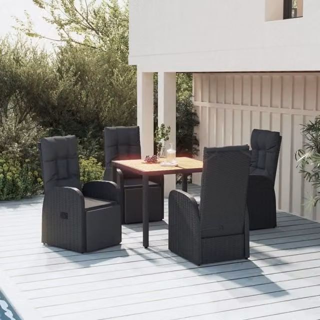 Berkfield Home 5 Piece Black Poly Rattan and Solid Acacia Wood Garden Dining Set