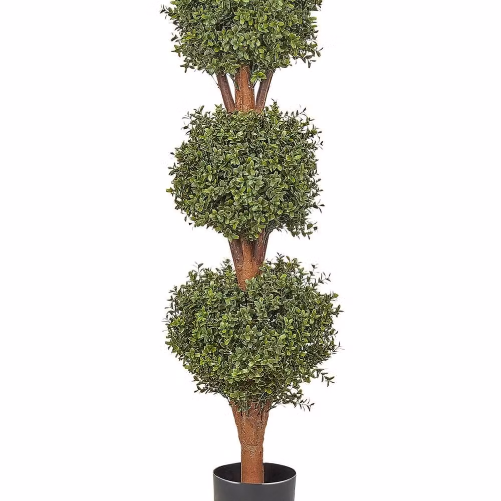 Wyld and Coco Artificial Green Potted Buxus Ball Tree with Solid Cratoxylum Trunk, Height: 120 cm – 1