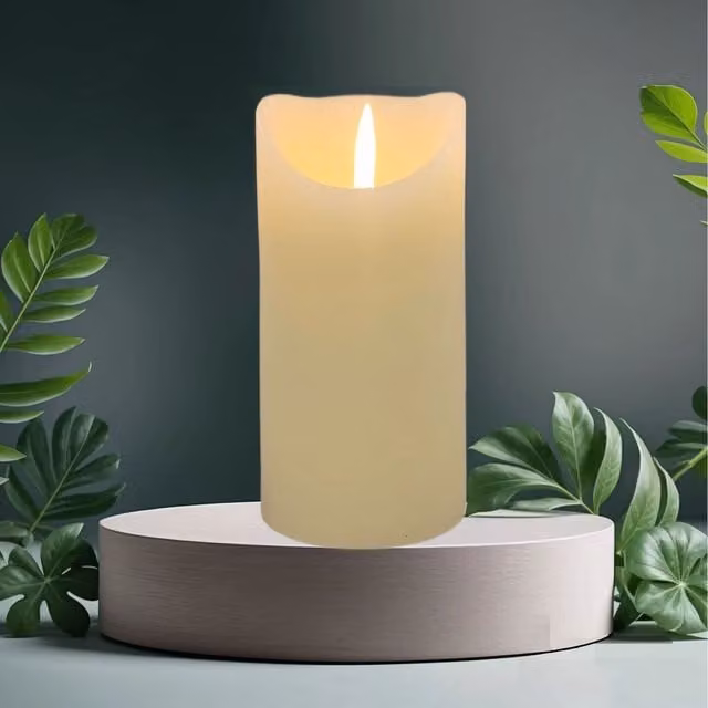 Flickabrights Battery Operated Flickering LED Pillar Candle in Cream, Height: 23 cm