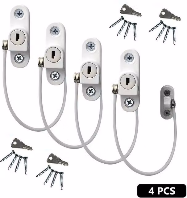 Nordara 4 Piece White Stainless Steel Window and Door Restrictor Set W/D/H: 1000 x 400 x 400 mm