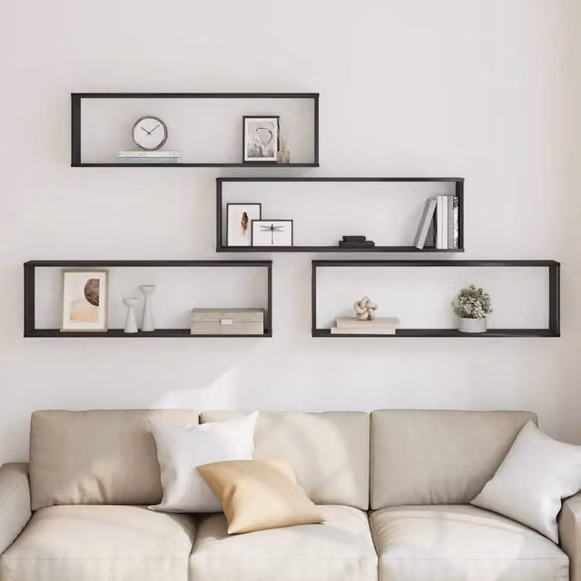 Berkfield Home Wall Mounted Cube Shelves, 4 Piece Set in Black Oak, W/D/H: 100 x 15 x 30 cm – 1