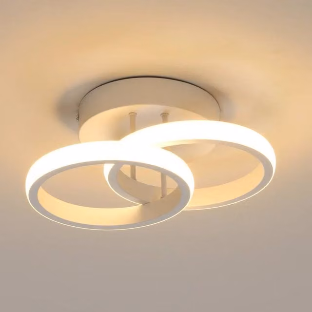 Pheashine Modern White LED Ceiling Light, 22W Warm White Dual Ring Flush Mount – 1