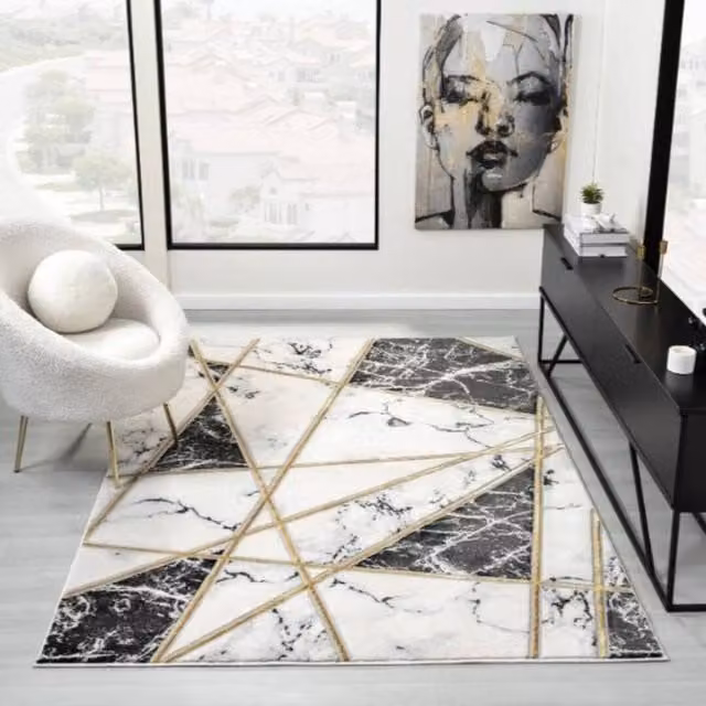 DS Living Carrara Black Rug Collection in Black and Beige, W/D/H: 120 x 170 cm