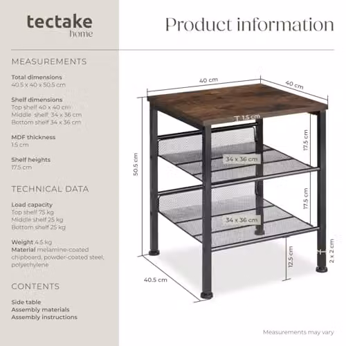 tectake Lincoln Industrial Style Side Table in Brown and Black, W/D/H: 40.5 x 40 x 50.5 cm – 2