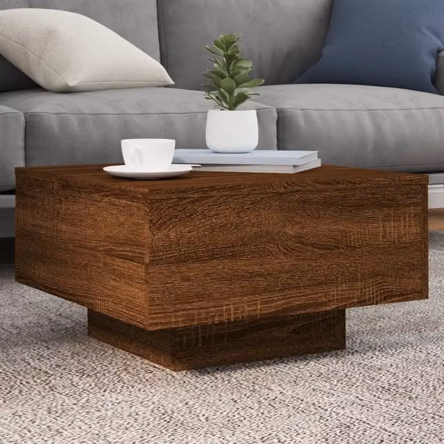 Berkfield Home Modern Square Coffee Table in Brown Oak with LED Lights, W/D/H: 55 x 55 x 31 cm