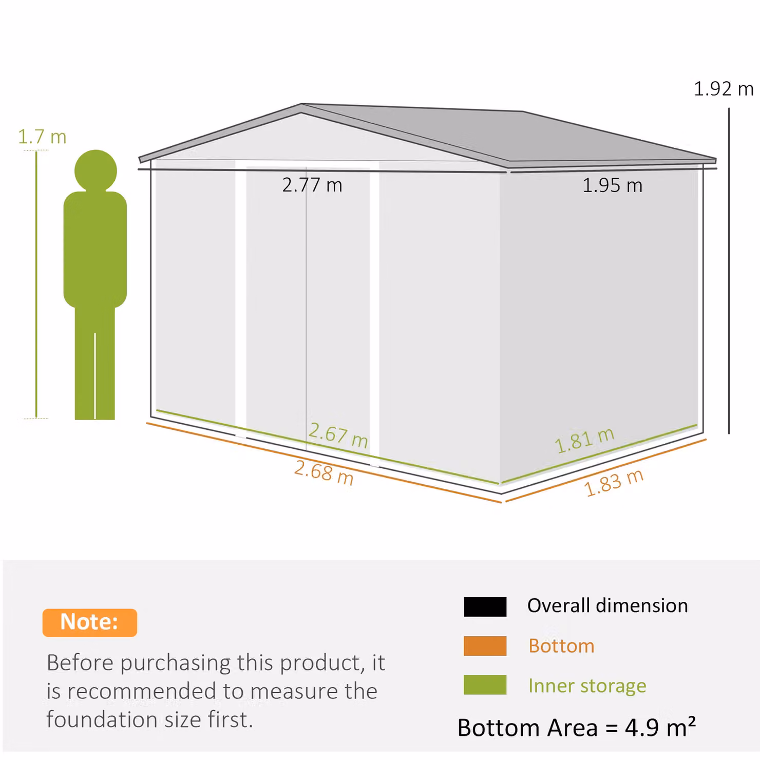 OUTSUNNY Galvanised Steel Garden Storage Shed with Sliding Door, Mid Grey – 3