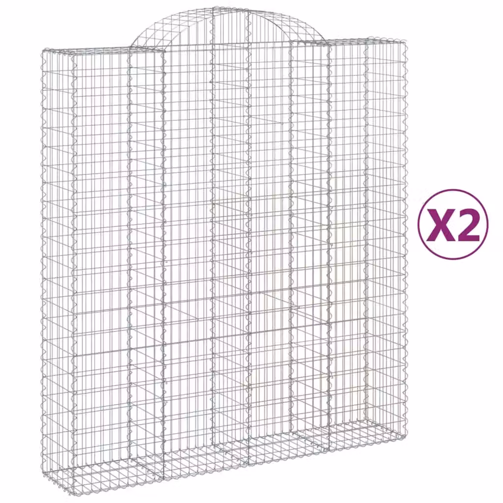 Berkfield Home Arched Gabion Baskets, 2 Piece Set, Silver Galvanised Steel, W: 200 cm, D: 50 cm, H: 220/240 cm – 2