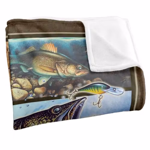 JQ Licensing Walleye Fishing Silky Touch Super Soft Fleece Throw Blanket, White, W/D: 152 x 127 cm – 2