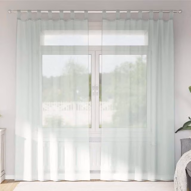 Berkfield Home Grey Voile Fabric Curtains with Tabs, 2 Pack, W: 140 cm, H: 225 cm