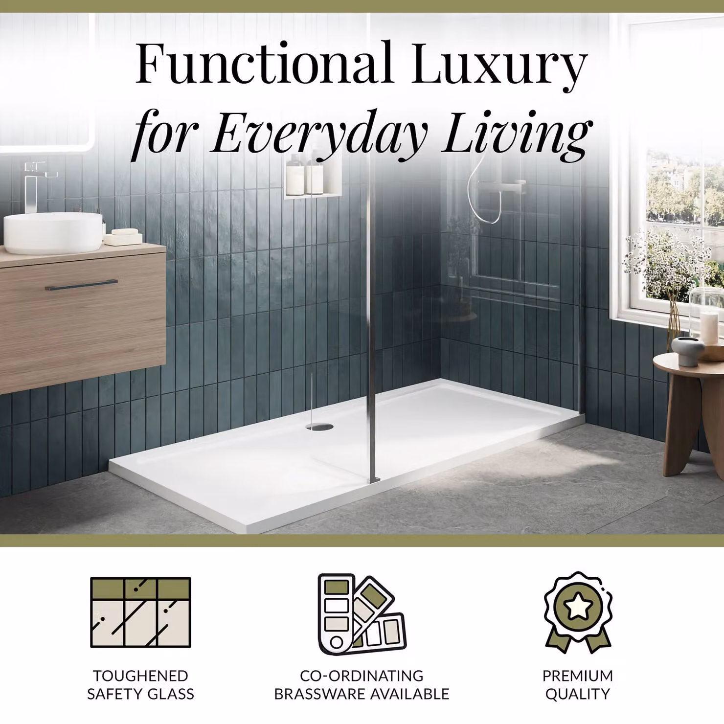 Balterley 8mm Glass Walk-In Wetroom Screen and Return with Tray, Silver and Chrome, W/D/H: 1700 x 700 x 195 mm – 3