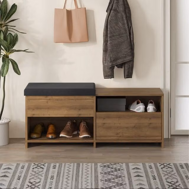 Filux Modern Shoe Storage Bench in Brown Fabric