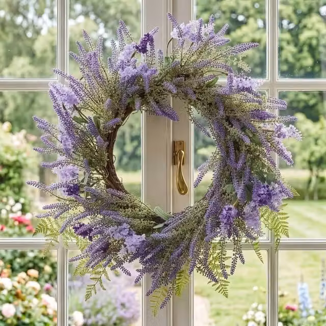 Dibor Luxury Purple Lavender Floral Summer and Spring Door Wreath, Diameter: 50 cm