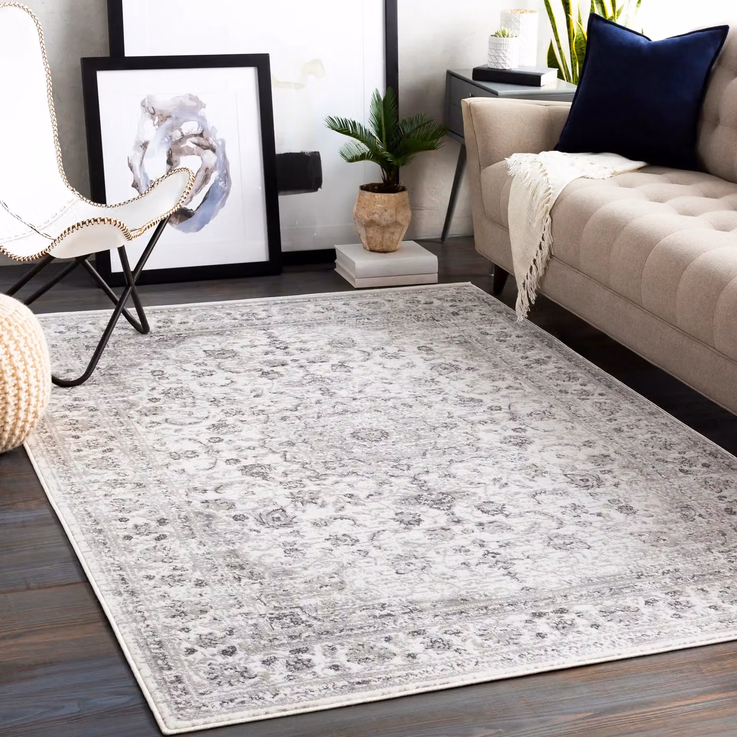 Livabliss Monte Carlo Vintage Boho Rectangular Rug in Grey and White, W: 200 cm, D: 275 cm – 3