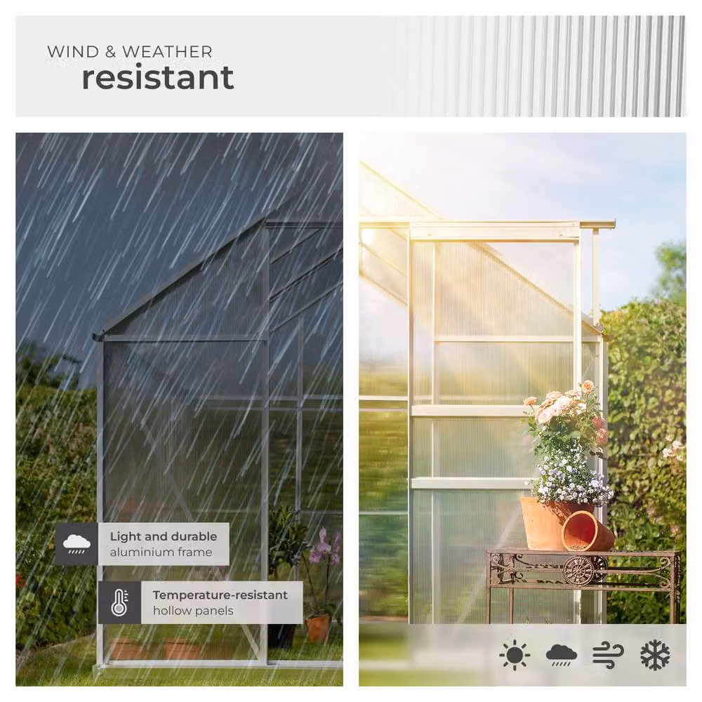 tectake Aluminium Greenhouse with Foundation and Polycarbonate Sliding Windows in Transparent – 4